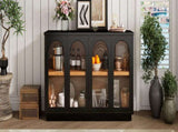 TREXM 4-Door Large Storage Buffet Cabinet with Glass Doors, Arched Cabinet with Adjustable Shelves N715P247544B