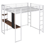 ZUN Full Size Metal Loft Bed with 2 Shelves and one Desk ,White 88167022