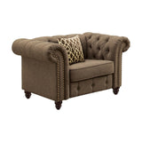 Brown Tufted Accent Chair with Pillow B062P209145