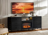Black Embossed Fireplace TV Stand with 18 Inch Insert & 6 Fabric Drawers, RGB Lights, Industrial 47106133