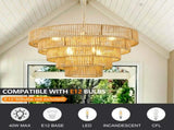 23.62" Tiered Chandelier, 5-Tier Off White Metal & Glass Pendant Light, 8xB12 Socket Max 40W, Bulbs W6558P574497