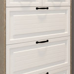 ZUN NEW OAK color shoe cabinet with 3 doors 2 drawers with hanger,PVC door with shape ,large space for W1320137991