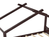 Twin House Floor Bed with Support Slats, Solid Wood House Bed Frame for Kids, No Box Spring Needed W1580P387837
