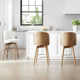 Tomlin Bentwood Upholstered Swivel Counter Stool Set of 2 Off White Boucle B2719P328583