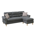 ZUN Slate Color Polyfiber Reversible Sectional Sofa Set Chaise Pillows Plush Cushion Couch Nailheads HS00F6447-ID-AHD