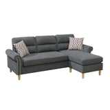 ZUN Slate Color Polyfiber Reversible Sectional Sofa Set Chaise Pillows Plush Cushion Couch Nailheads HS00F6447-ID-AHD