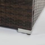 Outdoor Gas Fire Pit Square Dark Brown Wicker Fire Pit Table Propane Fire Table with Glass Rocks W85335462