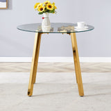 ZUN Modern Luxurious Round Tempered Glass Dining Table with Gold 7-Shaped Metal Legs,suitable for family W1151P199012