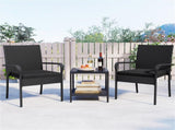 3-Piece Patio PE Wicker Bistro Set, Tempered Glass 2-Tier Side Table Outdoor Chair Set-Black 48421779