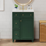 24" Forest Green Bathroom Vanity Cabinet with Ceramic Sink, 2 Drawers, 1 Soft-Close Door N729P264336G