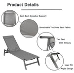 ZUN Outdoor 2-Pcs Set Chaise Lounge Chairs,Five-Position Adjustable Aluminum Recliner,All Weather For 89213143