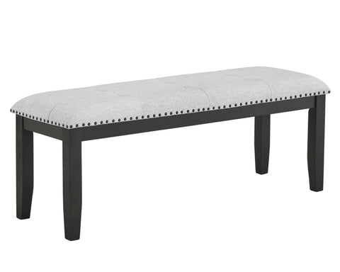 ZUN 1pc Transitional Upholstered Dining Bench Light Gray Upholstery Black Finish Legs Nailhead Tufted B011P196929