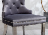Montura Contemporary Tufted Velvet Chair with Nailhead Trim, Set of 2, Gray T2574P164575