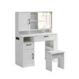 ZUN Vanity table with large sliding lighted mirror, dressing table with 2 drawers, storage shelves and 86709265