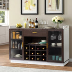 ZUN Double Glass Door with Single Drawer and 12-Bottle Wine Rack Sideboard in Black Frame + White-Brown 64021820