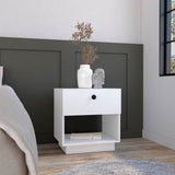 Single Drawer Nightstand 19"H with Open Storage Shelf, White B097133073