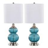 Belle 20" Contemporary Glass Accent Lamp in Clear Sapphire Blue Seeded Glass, Brushed Nickel and B202P224026