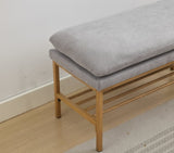 ZUN End of Bed Bench with Shelf, Linen Upholstered Storage Shoe Bench, Modern Bedroom Bench with Metal W2725P207314