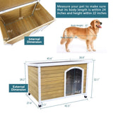 Large Wooden Outdoor Dog House, Waterproof Roof, Elevated Floor, Adjustable Plastic Feet, Yellow W142763833