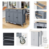 Kitchen Island Cart with Solid Wood Top and Locking Wheels,54.3 Inch Width,4 Door Cabinet and Two 49541331