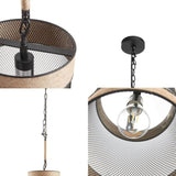 Natural Rope and Metal Mesh Cylinder Pendant B03596570