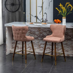 ZUN Nevis Mid-century Modern Faux Leather Tufted Nailhead Trim Counter Stool Set of 2, Pink T2574P165098