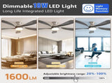 52 Inch Ceiling Fan with Dimmable 3 Colors LED Light Reversible Noiseless DC Motor Smart APP Remote W934P147643