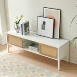 54.33" Rattan TV cabinet with variable color light strip, double sliding doors for storage, W1265121751