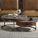 ZUN Aluminum and Cocoa Drum Coffee Table B062P209119