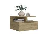 Floating Nightstand 12"H, Wall Mounted with Single Drawer and 2-Tier Shelf, Macadamia B097133175