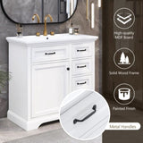 36" Bathroom Vanity with Sink, Ceramic Sink, 2 Tip-out Drawers, Soft Close Door Hinges, White N759P223021K