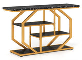 39.5" Modern Sofa Table with 4-Tier Storage, Black & Gold Console Table with Faux Marble Top for 50074188