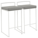 Fuji Contemporary Stackable Counter Stool in White with Grey Faux Leather Cushion by LumiSource B202P222383