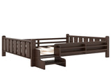 Full Size Floor Bed with Storage Bookcases, Solid Wood Kids Floor Bed with Cute Stairs and W1580P390226