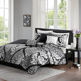 7 Piece Cotton Printed Comforter Set Grey Cal King B03597029