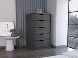 Dresser 42H" 5 Drawers Narrow Dresser, Slim Storage Chest of Drawers, Bedroom, Smokey Oak B097P167438
