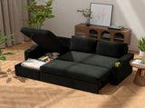 Convertible Corduroy L-shaped Sectional Bed With Storage & Cup Holder Armrest Modern Sleeper 94072464
