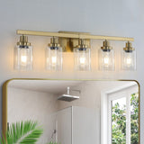 Golden 5-Light Vanity Light with Clear Glass Shades, Modern Iron Metal Bathroom Wall Fixture for 76960977