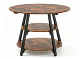Rustic Brown Black 3Tier Side End Table, Metal Frame Nightstand with 2 Open Storage Shelves, 85236293