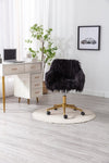 ZUN HengMing Modern Faux fur home office chair, fluffy chair for girls, makeup vanity Chair with Gold W21260400