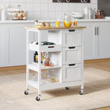 ZUN Rolling Portable Small Kitchen Island Cart on Wheels with Solid Wood Top, Dining Room Serving W2557P180169