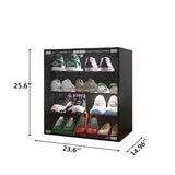 ZUN 4 Layers Black Shoe Cabinet with Glass Door and Glass Layer Shoes Display Cabinet with LED light W2139134910