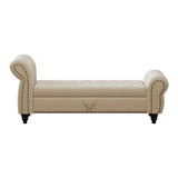 64.5" Bed Bench for Bed Room Nails Tufted Chaise of Lounge with Storage Velvet Upholstery Beige W1097P202874