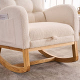 LY-5104 Beige White Accent Rocking Chair with Footrest High Back Rubber Wood Rocking Legs Bedroom W2231P292976