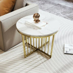 ZUN Modern Round Nesting Coffee Table Set 2-Piece White & Marbling Top Gold Base WF320654AAK