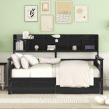 Twin size Daybed, Wood Slat Support, with Bedside Shelves and Two Drawers, Espresso N708P245183P