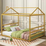 Metal House Shape Platform Bed, Gold, Queen MF314071AAL