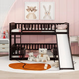 ZUN Bunk Bed with Slide,Full Over Full Low Bunk Bed with Fence and Ladder for Toddler Kids Teens 83907854