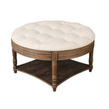 Large Round WaterProof Ottoman Coffee Table 2 Tier Oversized Button Tufted Ottoman with Wooden Shelf W1445P235089