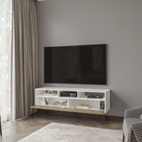 Olds TV Stand with 2 Doors and Open Storage, White and Natural Oak B128P287515